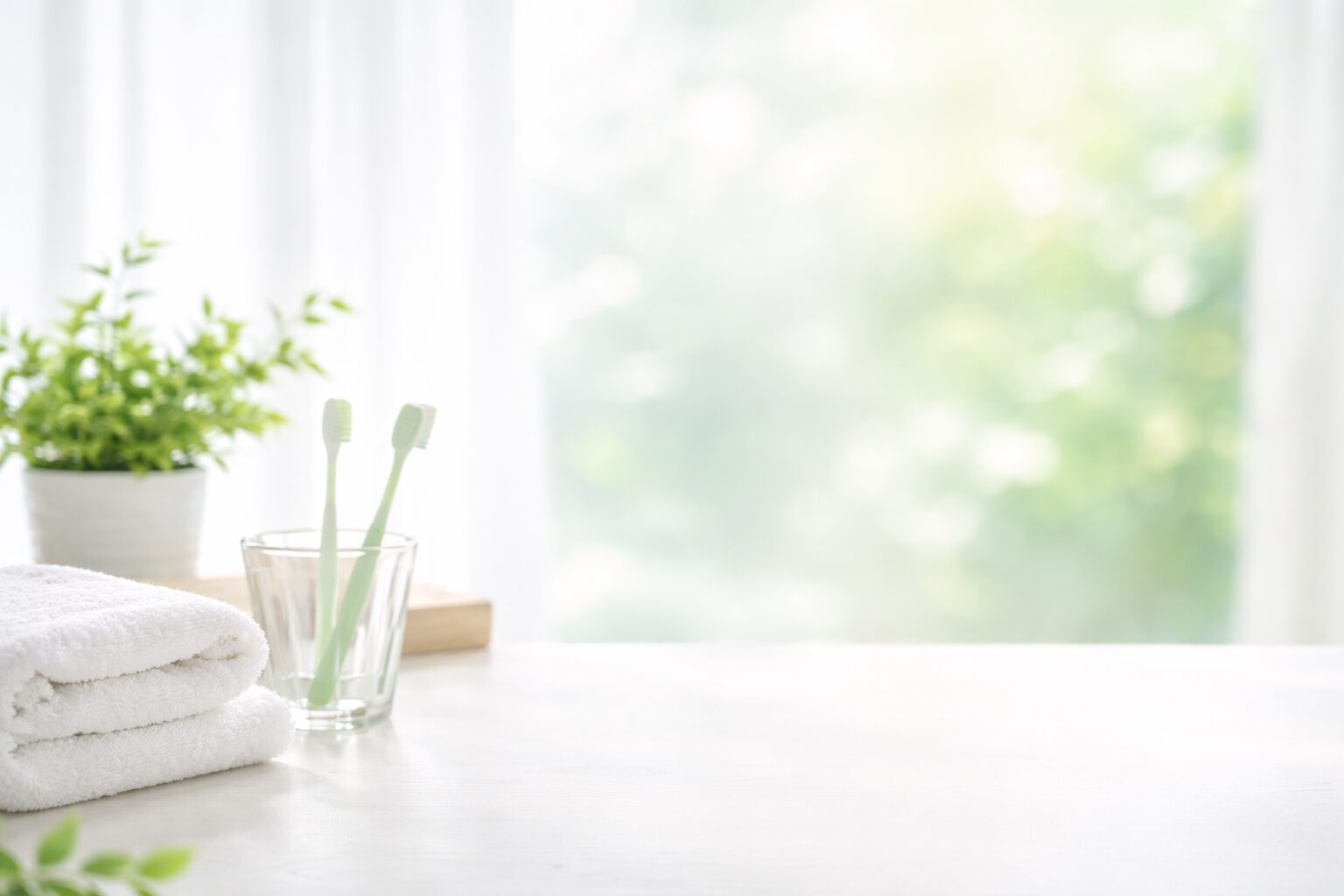 緑と白を基調とした清潔感のある背景。