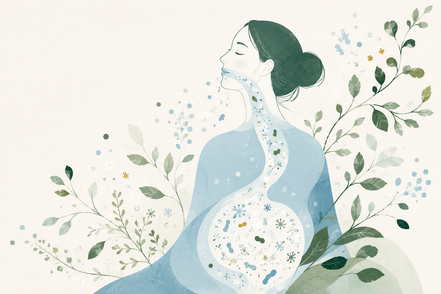 お口とおなかをつなぐ毎日の乳酸菌習慣を表したイラスト